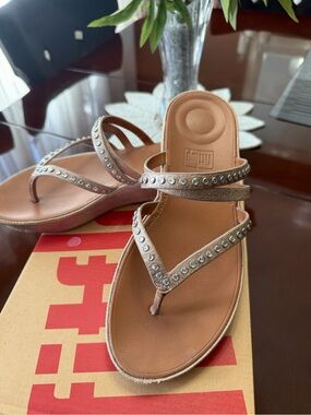 Comfort Toe-Post Sandals with Studded Straps - Brown